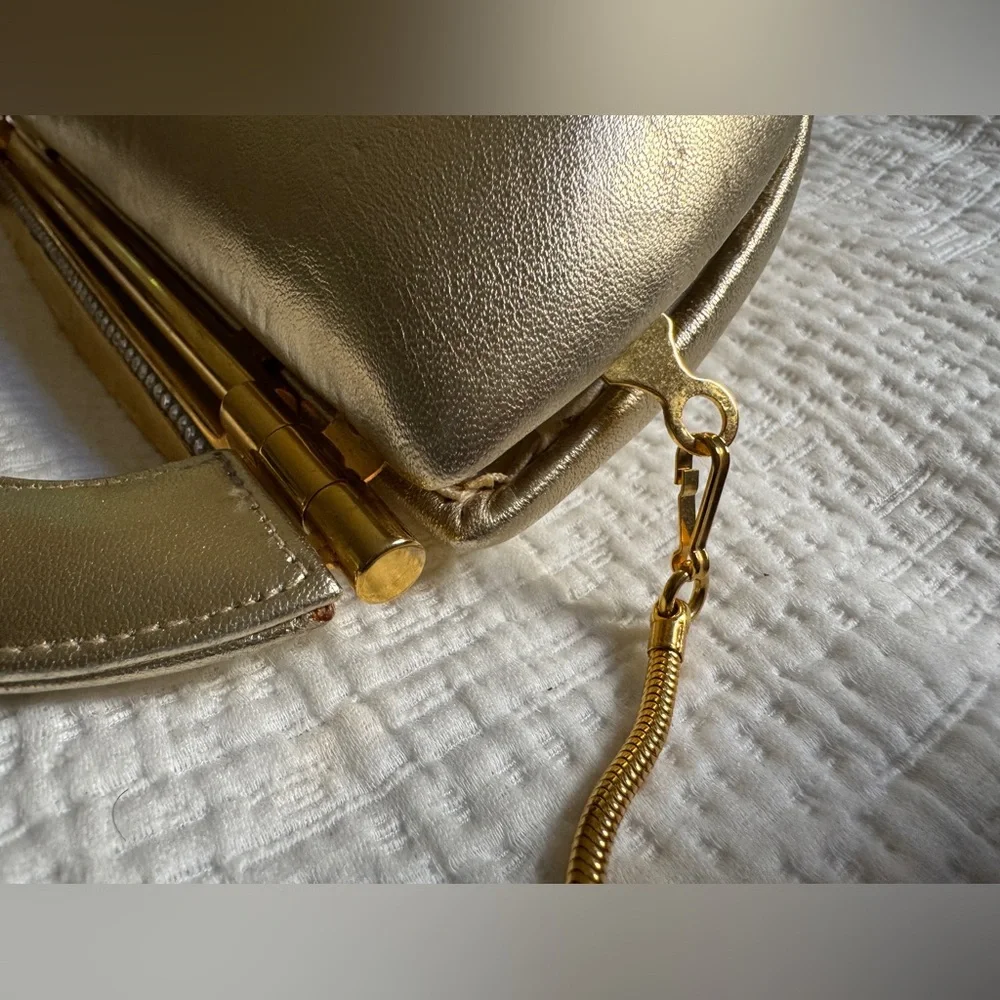 Vintage Stuart Weitzman leather framed Gold Women's Handbag purse - Picture 8 of 11